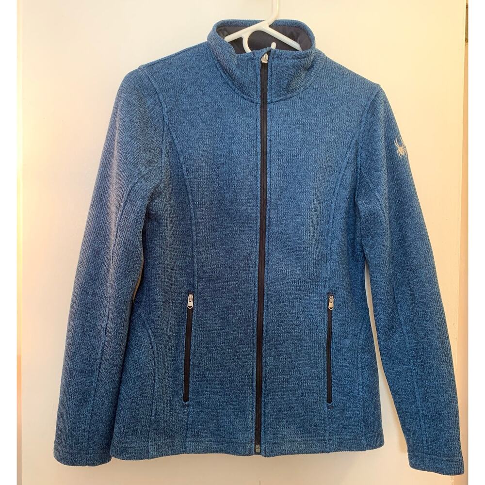 Spyder Womens Full Zip Fleece Lined Knit Fitted Jacket Blue Size Medium